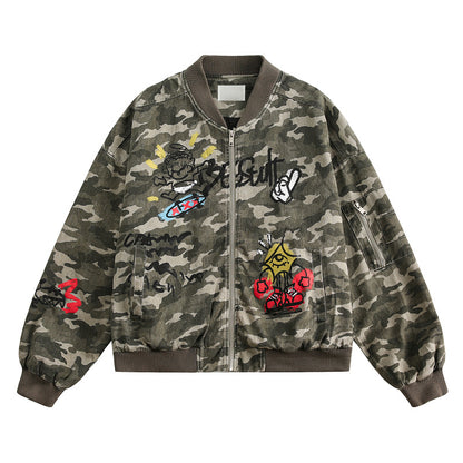 Retro Camouflage Graffiti Jacket – Hip-Hop Streetwear Style