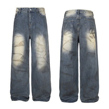 Vintage Washed Mud-Dyed Loose Straight Denim Pants