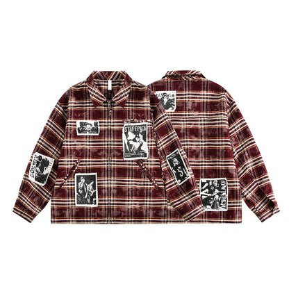 Vintage Illustration Plaid Jacket
