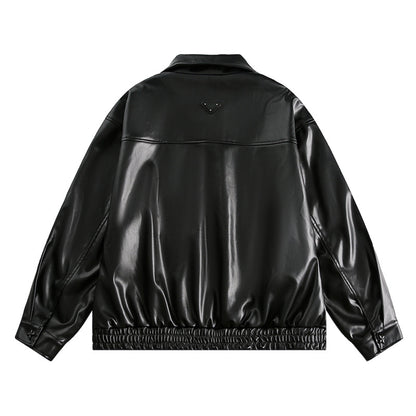 Loose Fit PU Biker Jacket – Rhinestone Accent