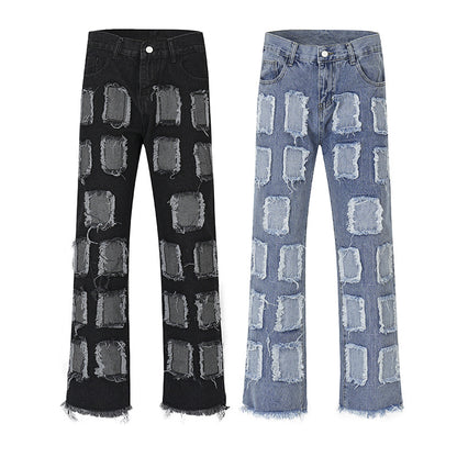 American Workwear Patched Washed Straight Jeans