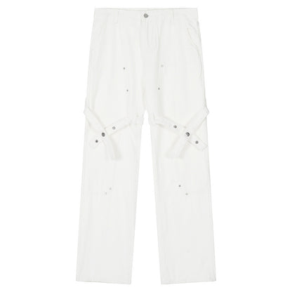 High-Waisted Straight-Leg Jeans with Rivet Detail