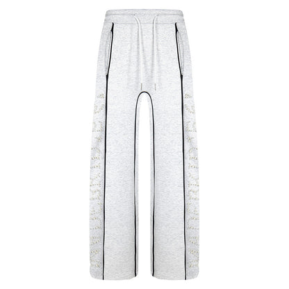 Vintage Letter Beaded Straight-Leg Pants