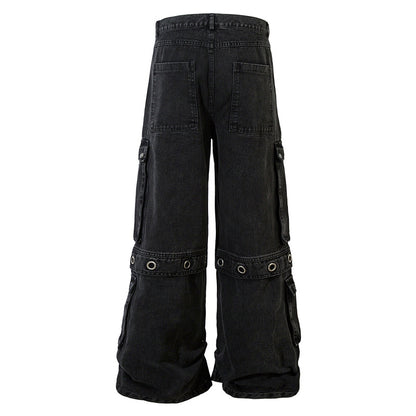 Streetwear Washed Loose Wide-Leg Denim Pants with Draped Silhouette