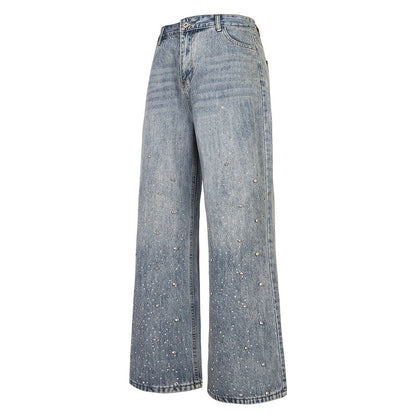 Vintage Loose Fit Denim Pants with Rhinestone Details
