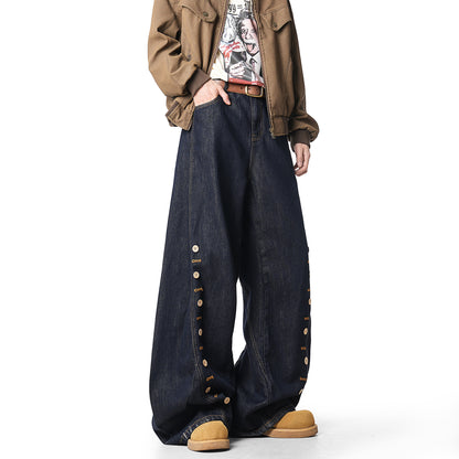 High Street Buttoned Wide-Leg Denim Pants