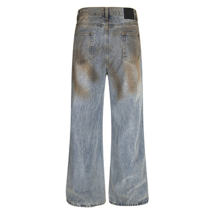 Vintage Dirty-Wash Straight Denim Pants – Loose Fit Wide-Leg Jeans