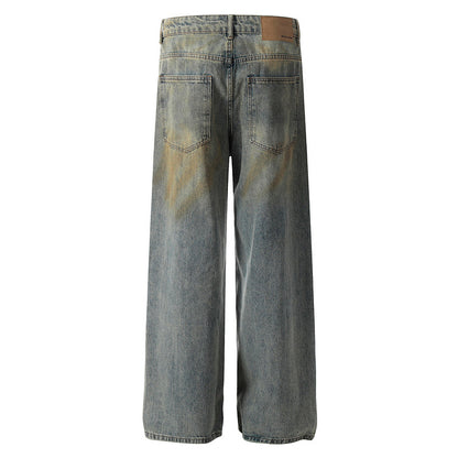 Wasteland-Style Vintage Mud-Washed Loose Straight-Leg Jeans