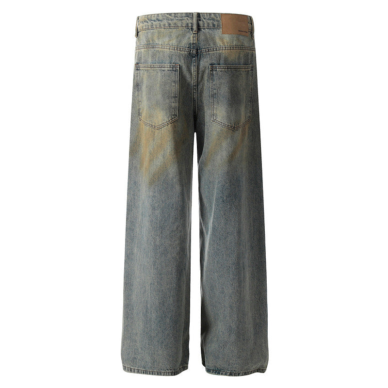 Wasteland-Style Vintage Mud-Washed Loose Straight-Leg Jeans