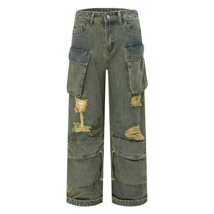 Vintage Loose Multi-Pocket Washed Workwear Jeans