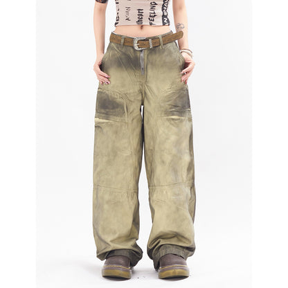 Vintage Tie-Dye Loose Jeans with 3D Wrinkle Detail