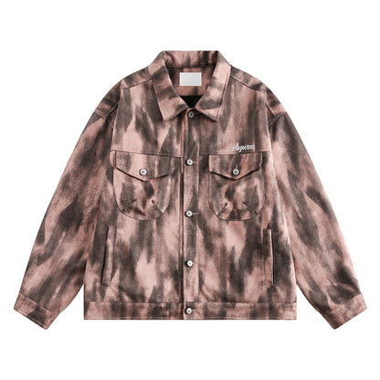 Vintage Loose Fit Tie-Dye Denim Jacket