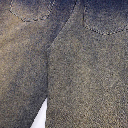 Vintage Gradient Washed Loose Wide-Leg Denim Pants