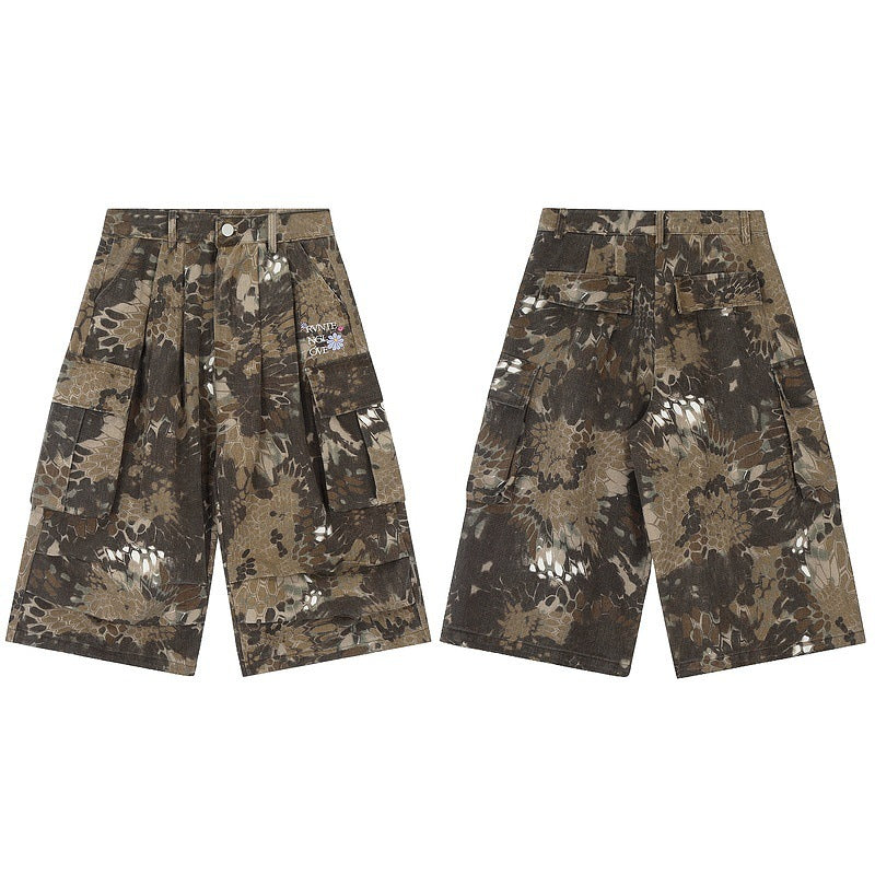 Vintage Snake Camo Utility Cargo Shorts