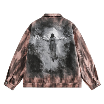 Vintage Loose Fit Tie-Dye Denim Jacket