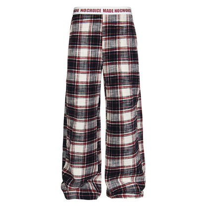Vintage Plaid Loose-Fit Straight-Leg Dance Pants