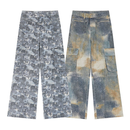 Washed Cargo Denim Pants in Wasteland Style with Relaxed Fit