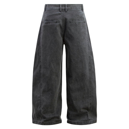 Vintage Washed Cleanfit Wide-Leg Denim Pants with Curved Cut