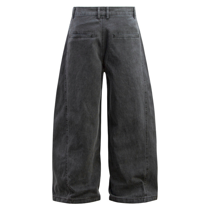 Vintage Washed Cleanfit Wide-Leg Denim Pants with Curved Cut