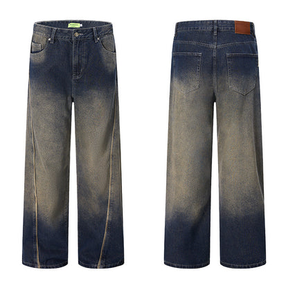 Vintage Gradient Washed Loose Wide-Leg Denim Pants