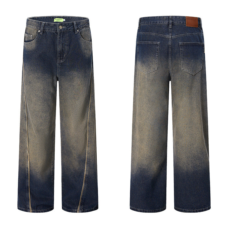 Vintage Gradient Washed Loose Wide-Leg Denim Pants