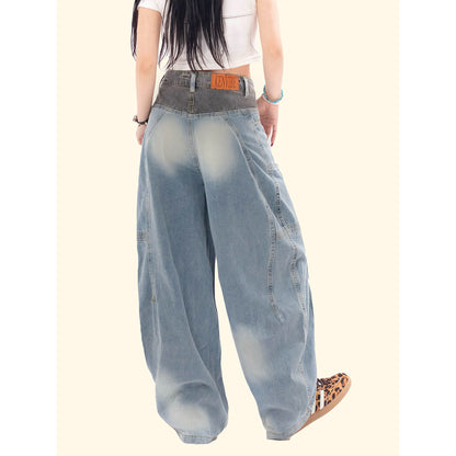 Washed Wrinkled Micro-Flare Carrot-Leg Vintage Jeans