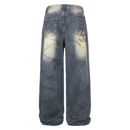 Vintage Washed Mud-Dyed Loose Straight Denim Pants