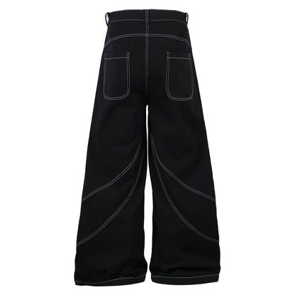 Totem Wings Embroidered Wide-Leg Denim Pants