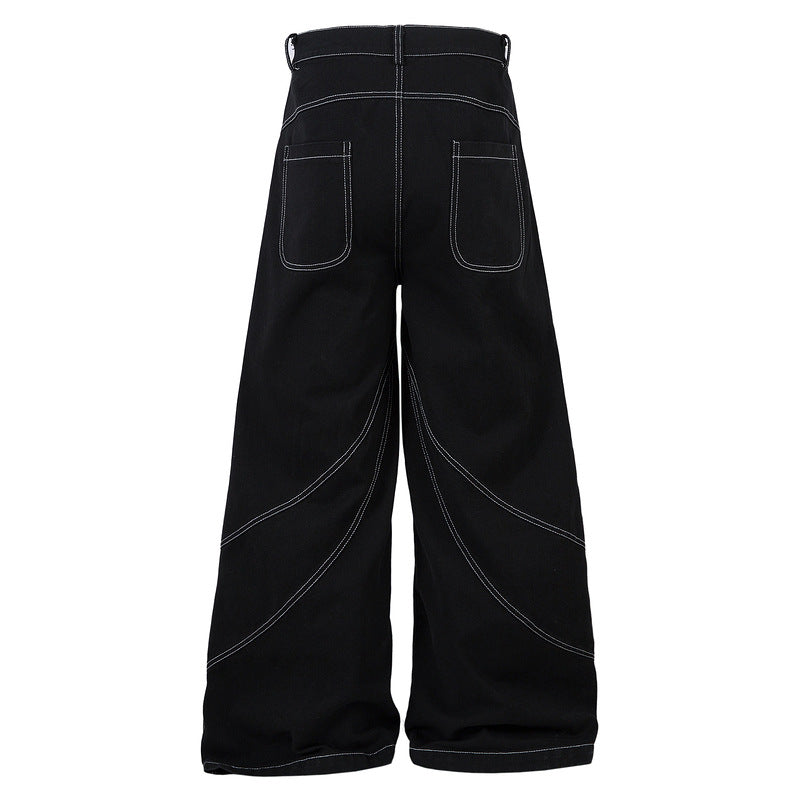 Totem Wings Embroidered Wide-Leg Denim Pants