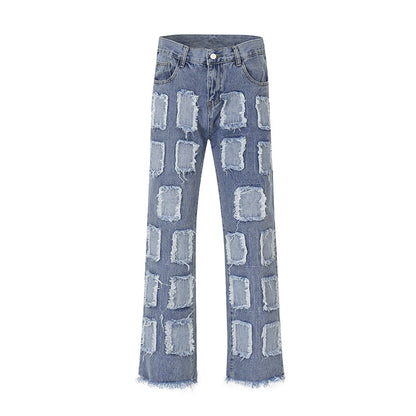 American Workwear Patched Washed Straight Jeans