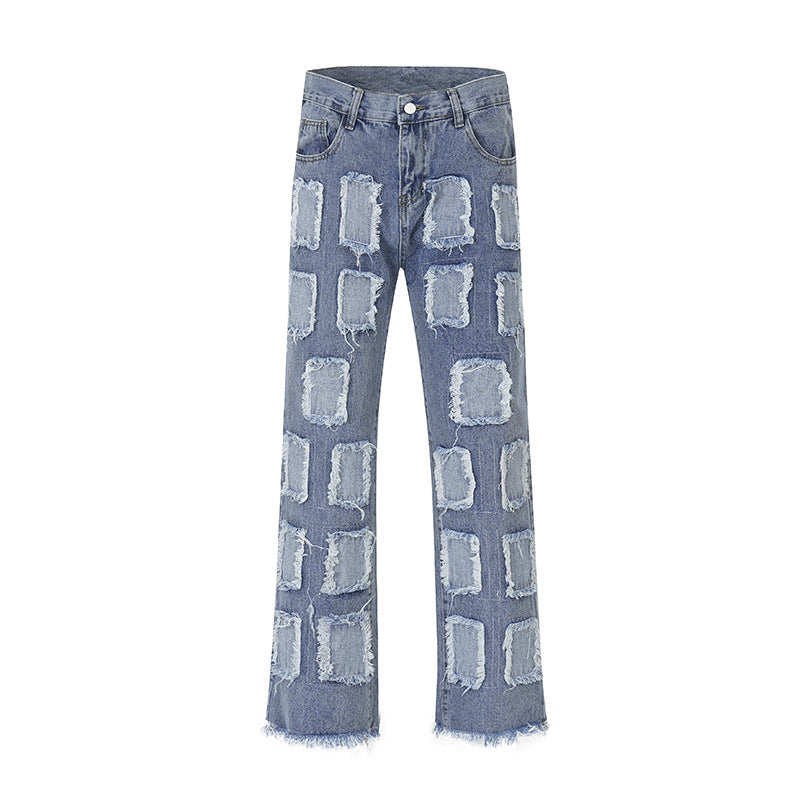 American Workwear Patched Washed Straight Jeans