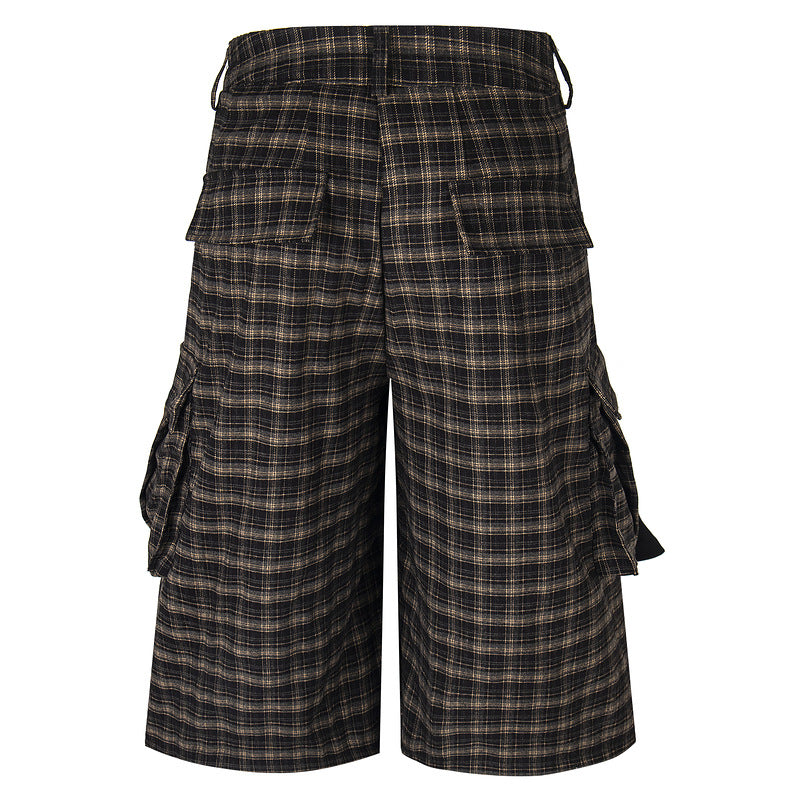 Vintage Plaid Wide-Leg Shorts with Claw Detail