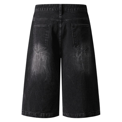 High-Street Ripped Colorblock Denim Shorts