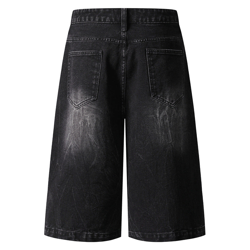 High-Street Ripped Colorblock Denim Shorts